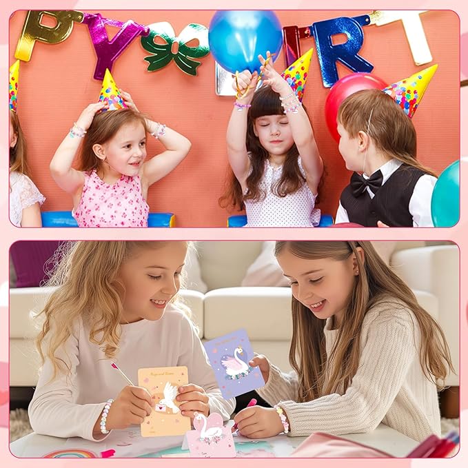 Valentines Cards for Kids Classroom - 24 PCS Valentines Day Gift Cards with Friendship Bracelets, Valentines Day Party Favors , Valentines Day Gifts for Kids Girls