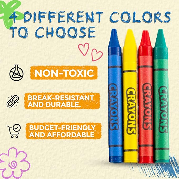 Bedwina Bulk Crayons - 576 Crayons - Case of 144 4-Packs, Premium Color Crayons Bulk School Supplies for Kids and Toddlers Bulk Non-Toxic for Party Favors, Restaurants, Goody Bags Stocking Stuffers