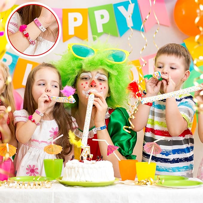 Aoriher 60 Pcs Silicone Charm Bracelet 7 Inch Charm Bracelet Christmas Stocking Stuffers for Kids Adjustable Silicone Wristbands Bulk for Party Supplies Gift(Multicolored)