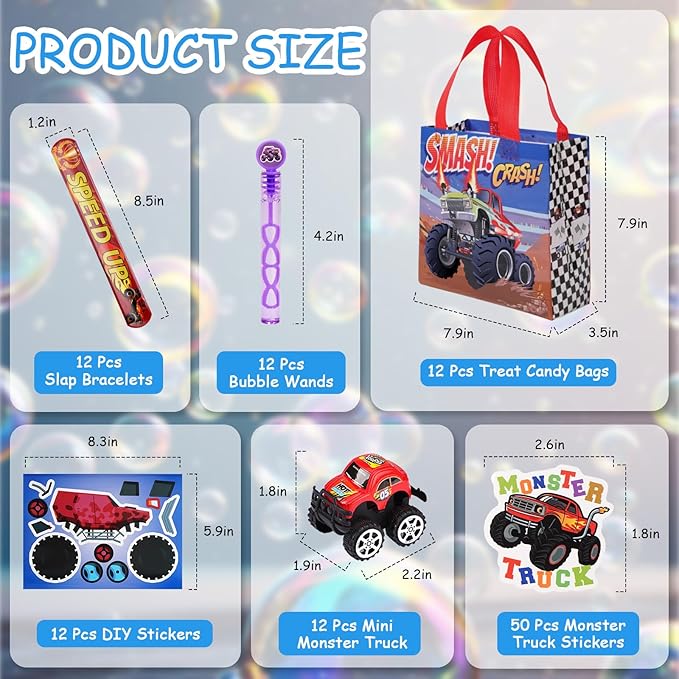 Vanblue Truck Car Party Favors Set Car Themed Birthday Party Decorations 110Pcs Slap Bracelet DIY Sticker Gift for Boy Kids Treat Bags Stuffers Birthday Supplies Pinata Filler Classroom Rewards