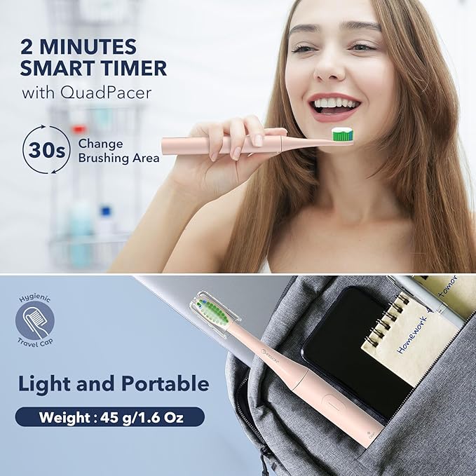 ARISSON Sonic Electric Toothbrush for Adults and Kids, 40,000 VPM Power Toothbrush, 1.5H Fast Charge Ultrasonic Electric Toothbrushes with 2 Minutes Smart Timer, 1.6 Oz Travel Toothbrush, Desert Sand