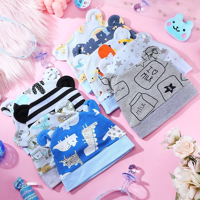 Geyoga 9 Pieces Newborn Baby Hat Bear Ears Infant Caps 2 Ears