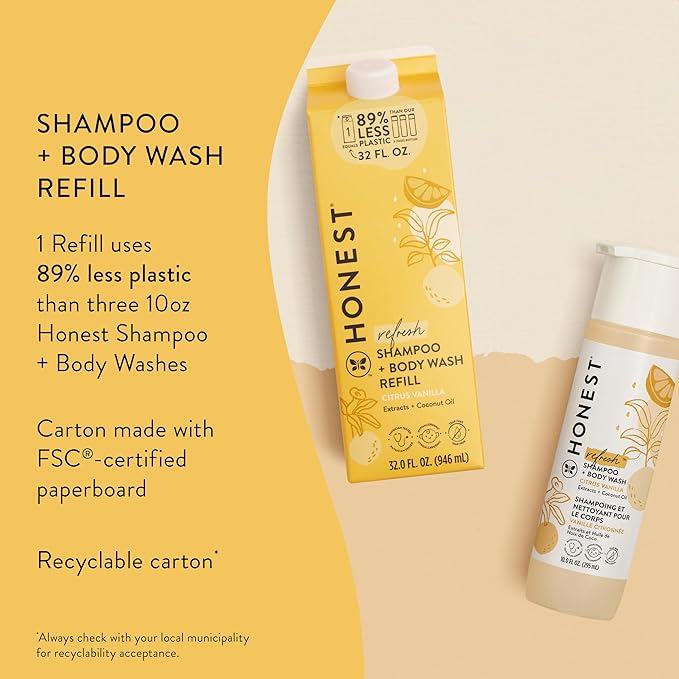 The Honest Company 2-in-1 Cleansing Shampoo + Body Wash Refill Carton | Gentle for Baby 32 fl