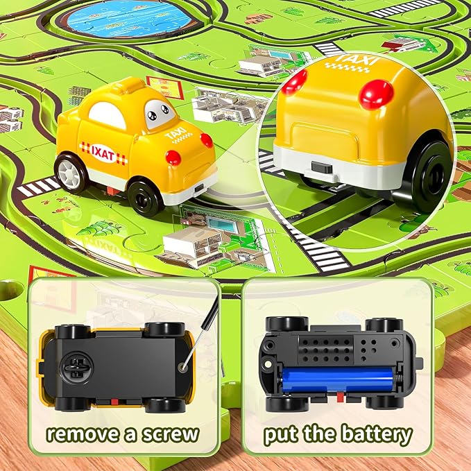 TEMI 64 PCS New Plastic Puzzles, car Tracks playset for Kids Ages 3-5 with 3 Cute Vehicle 4 5 6 Year