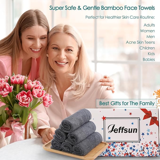 JEFFSUN Wash Cloths 6 Pack, 13x13 inch Extra Large Grey Face Towels for Sensitive Skin