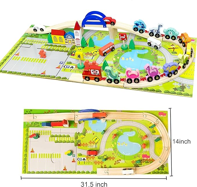 Wooden Train Tracks Set - 51Pcs Train Track Expansion Pack 3 4 5 6