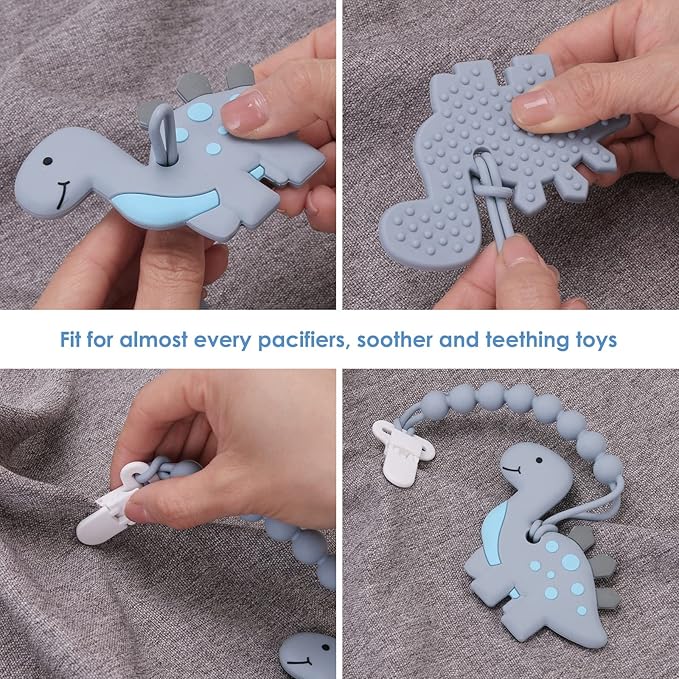 4-Pack Silicone Pacifier Clips with One-Piece Beads for Baby Boys