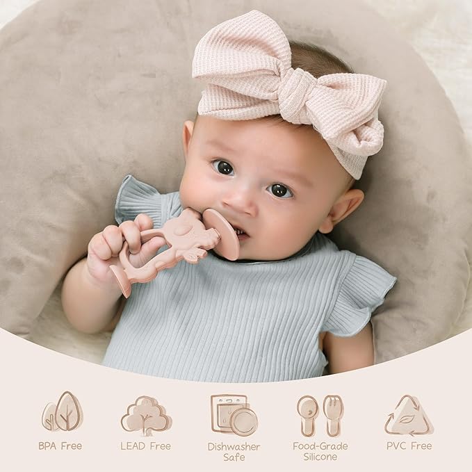 Moonkie Teething Toy Set of 2, Safe & Easy to Hold BPA Free Silicone Teethers 360° Baby 6-12 Months