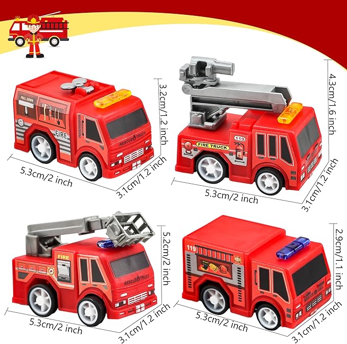36 Pcs 4 Styles Mini Pullback Fire Truck Toy Small