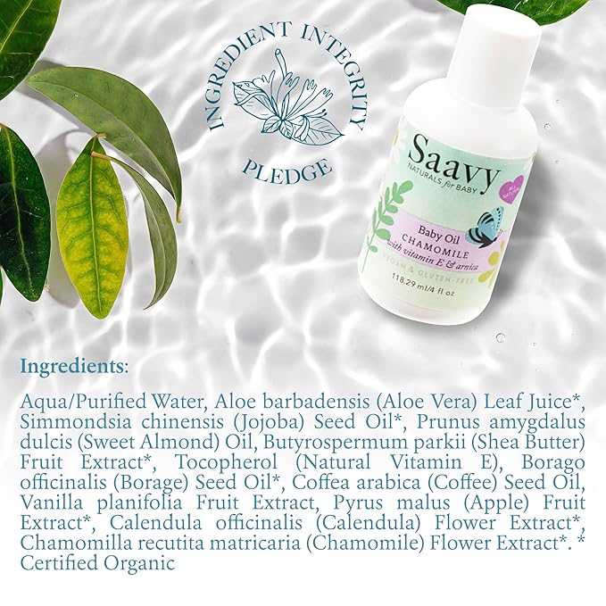 Saavy Naturals Chamomile Baby Oil Pack, Sensitive Baby Oil for Skin with Jojoba Oil