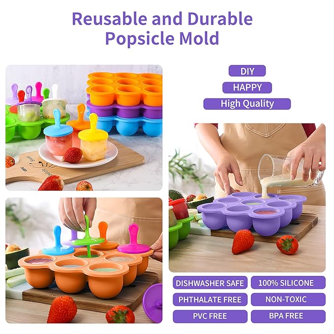 WAJIAYON Baby Food Storage Container, Silicone Baby Food Freezer Tray with Lid