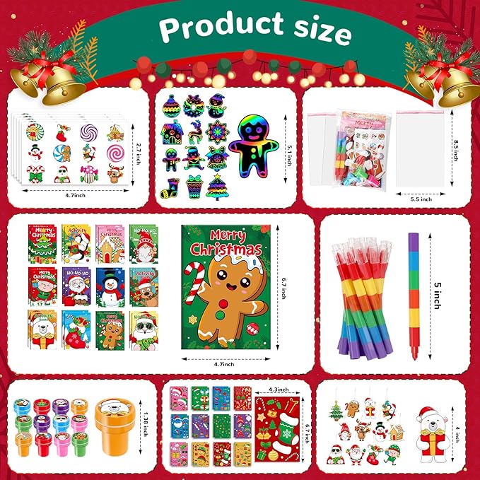 BenLouis Christmas Party Favors for Kids Christmas Classroom Gifts Prize Stockings Filler Coloring Books Bulk for Students Crafts Xmas Holiday School Goodie Bag Stuffer(12Set Gingerbread)