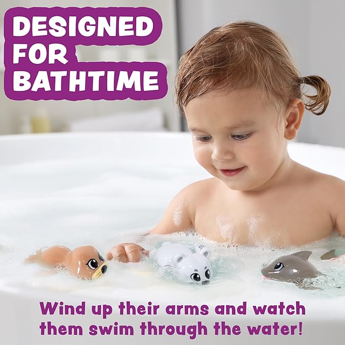 Tub Works® Wind Up Swimming Baby & Toddler Bath Toys, Arctic 3 Pack | Wind Arms & Watch Them Swim!