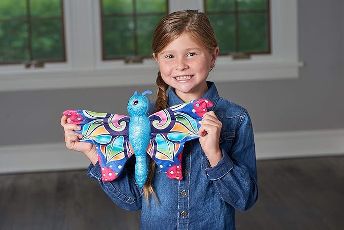 Wild Republic Huggers Butterfly Blue Plush Toy, Slap Bracelet, Stuffed Animal, Kids Toys, 8"