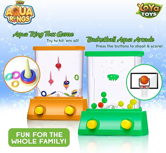 YoYa Toys Handheld Games - Miniature Aqua Arcade Set with Fish Ring Toss & Basketball, Handheld Toys for Kids & Adults, Retro Pastime Games, Water Ring Toss in Gift Box