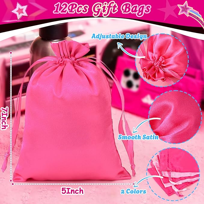 Winrayk Pink Party Favors Princess Birthday Supplies for Girls, Heart Sunglasses Gift Bags Necklace Bracelet Ring Sticker, Kids Goodie Bag Stuffers Makeup Hot Pink Birthday Party Favors Supplies Decor