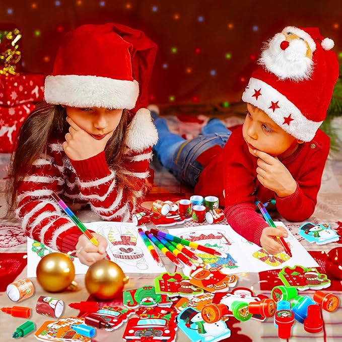 BenLouis Christmas Party Favors for Kids Christmas Classroom Gifts Prize Stockings Filler Coloring Books Bulk for Students Crafts Xmas Holiday School Goodie Bag Stuffer(24Set Christmas)