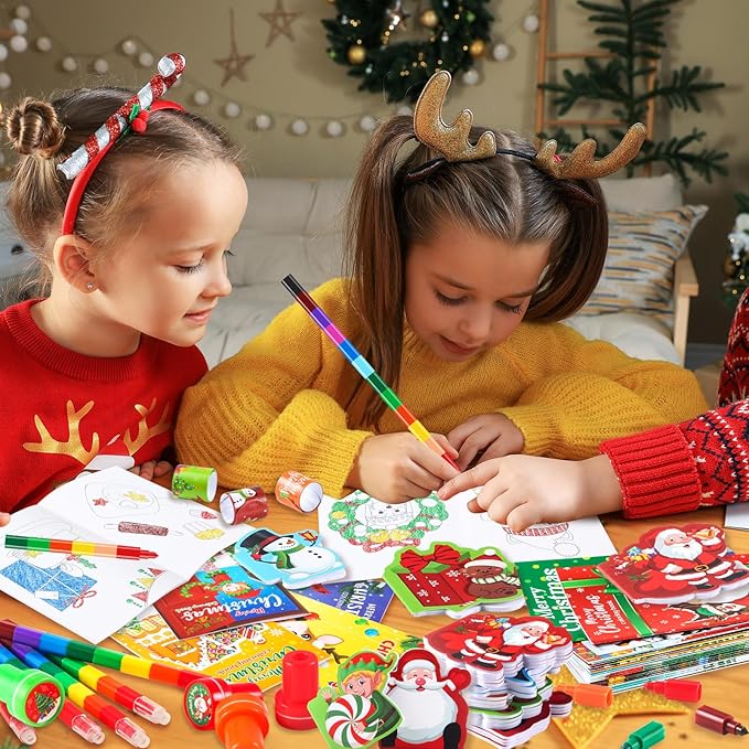 BenLouis Christmas Party Favors for Kids Christmas Classroom Gifts Prize Stockings Filler Coloring Books Bulk for Students Crafts Xmas Holiday School Goodie Bag Stuffer(24Set Christmas)