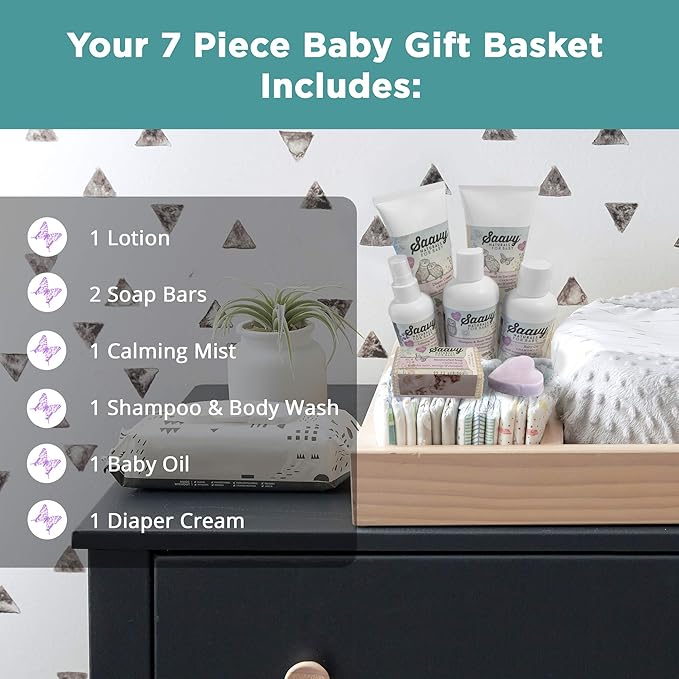 Saavy Naturals Baby Shower Gifts | Bath Set for Babies Includes 2 Soap Bars, 1 Infant Lotion 1 Shampoo 1 Baby 1 Calming 1 Unscented