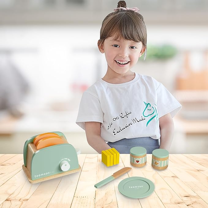 Teamson Kids Little Chef Frankfurt 11-pc. Wooden Play Kitchen Toaster Accessory Set with Pretend Food and Utensils