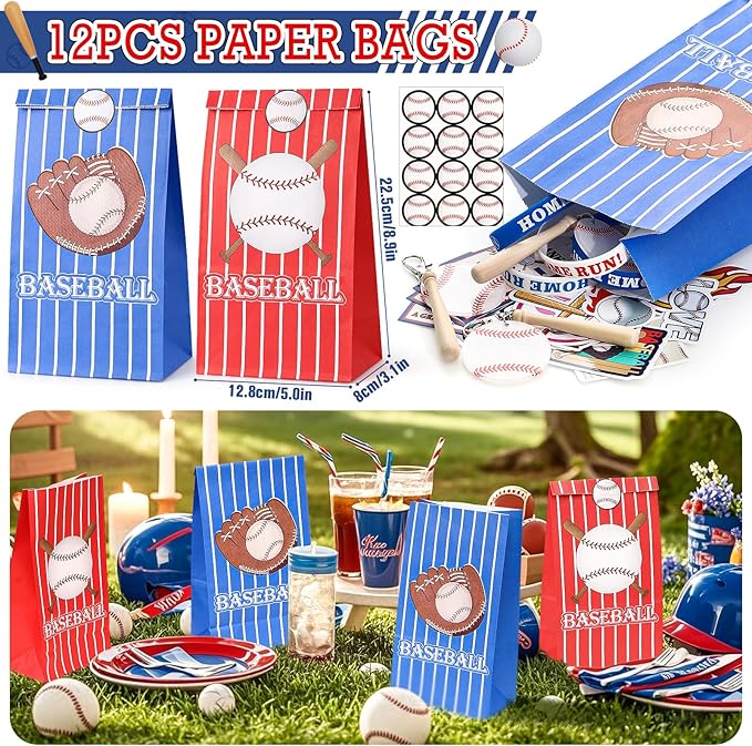 Winrayk 99Pcs Baseball Party Favors Birthday Supplies for Kids, Acrylic Keychain Paper Bag Silicone Bracelet Gift Card Sticker, Goodie Stuffer Teen Girls Boys Sports Baseball Themed Party Favors Decor