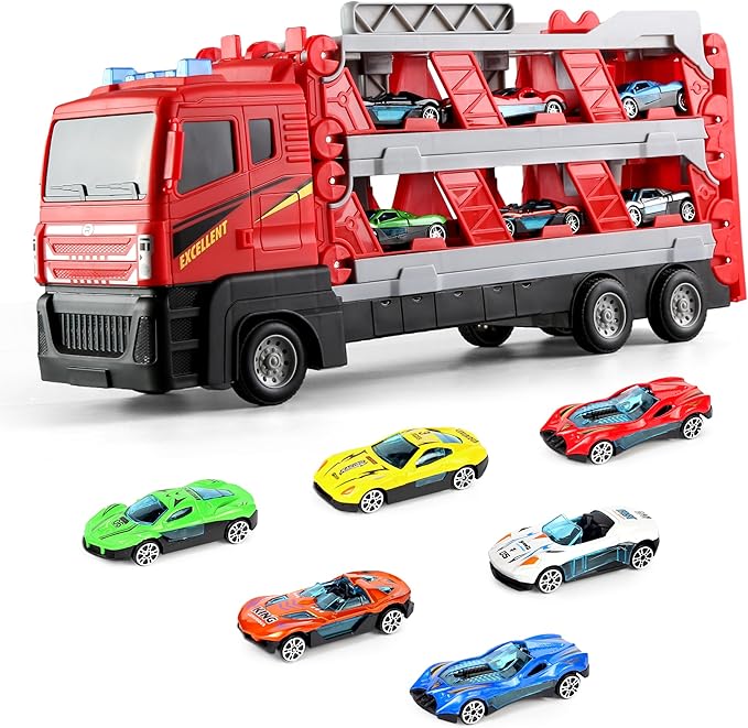 Toy Trucks with 64-Inch Ejection Race Track, Catapulting Racing Track with 6 Cars 4 5 6 7 8 9