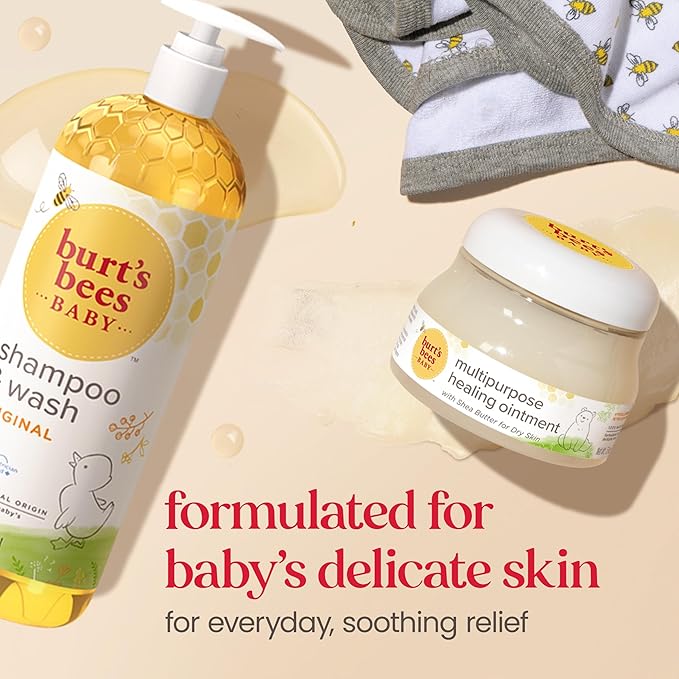 Burt's Bees Baby Shampoo and Wash Set, 2-in-1 Natural Origin Plant Based Formula for Sensitive Skin 3 Travel 36 oz (12 oz 3-Pack)