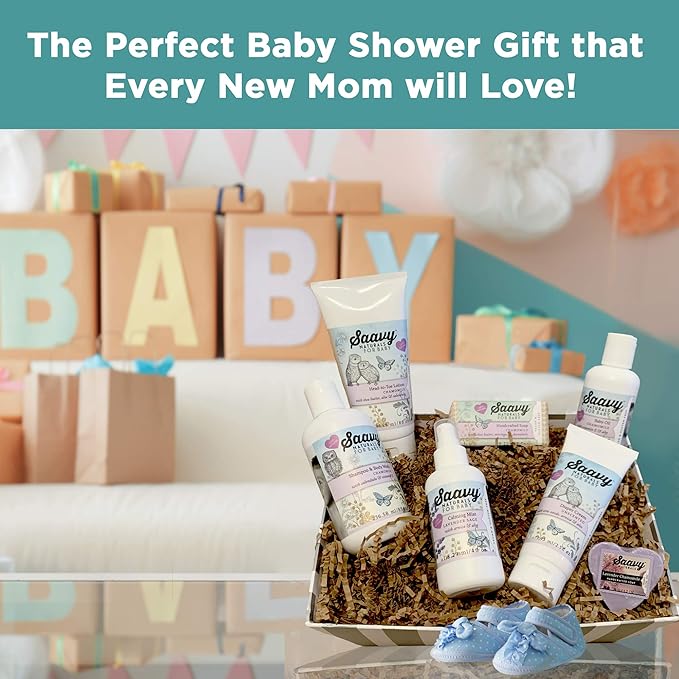 Saavy Naturals Baby Shower Gifts | Bath Set for Babies Includes 2 Soap Bars, 1 Infant Lotion 1 Shampoo 1 Baby 1 Calming 1 Unscented