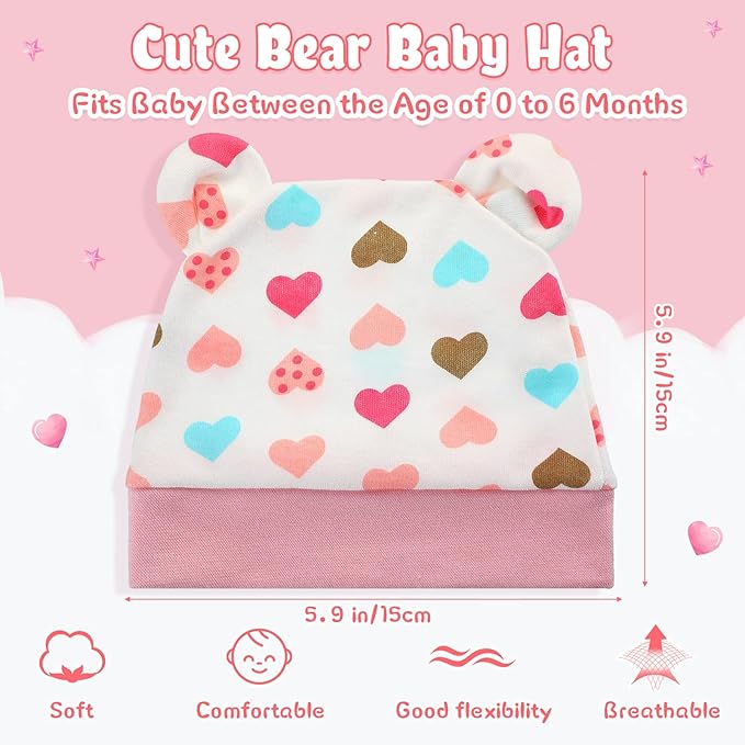 Geyoga 9 Pieces Newborn Baby Hat Bear Ears Infant Caps 2 Ears