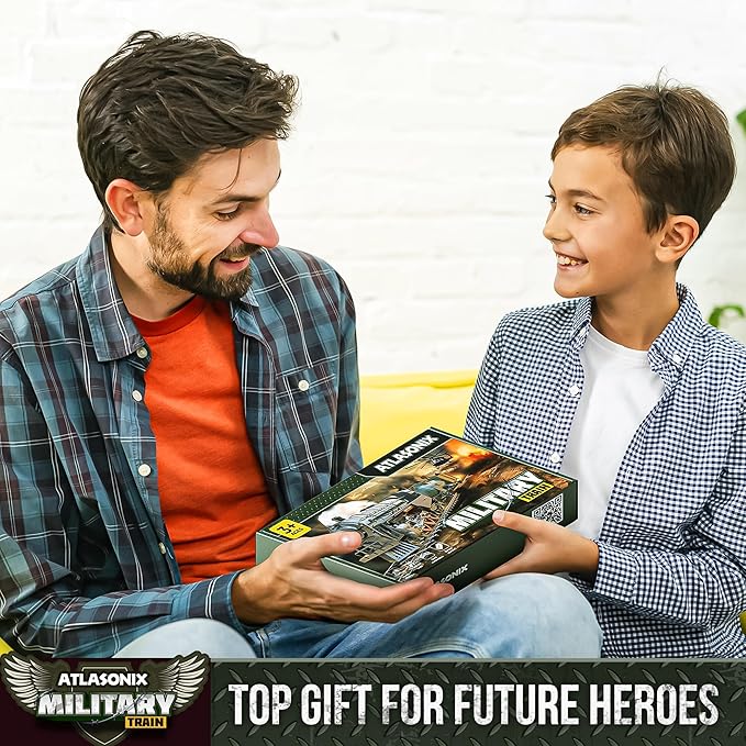 USA Electric Express Train Set for Kids Ages 4-8 - Military Toy Polar Train Model with Helicopter, Tank, Soldiers & Tracks - Around The Tree Fun Birthday Gift for Boys Ages 2-4