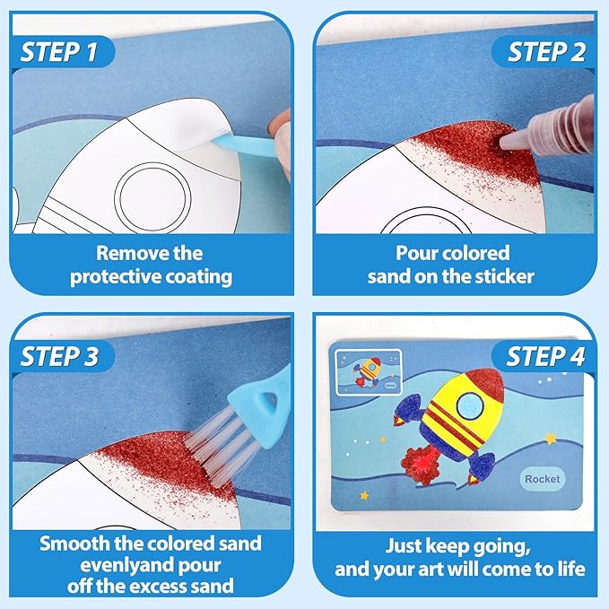 Colorful Sand Art Kit Crafts for Kids Ages 4-8- 12 Colored Sands, 16 Vehicles Sand Art Pictures - DIY Crafts Set for Girls and Boys,Arts and Crafts for Kids Ages 8-12