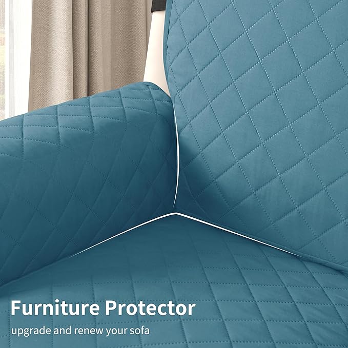 CHUN YI Recliner Chair Cover, Non-Slip Recliner Covers That Stay in Place, Washable Lazy Boy Recliner Covers with Pockets, Water Resistant Recliner Slipcover for Pets (Blue, Large Recliner)