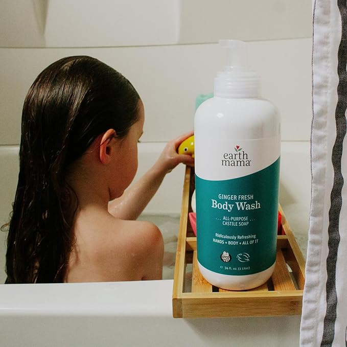 Earth Mama Ginger Fresh Foaming Hand Soap and All Purpose Body Wash for Sensitive Skin, Liquid Castile Soap with Organic Coconut Oil 34-Fluid Ounce