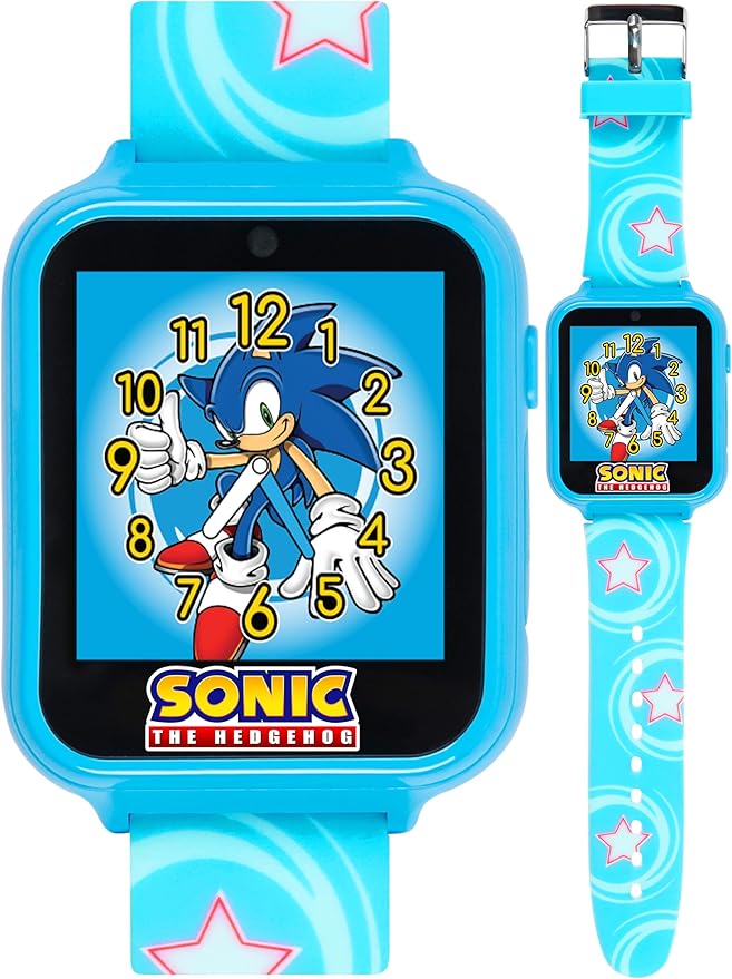 Accutime Kids SEGA Sonic The Hedgehog Blue Educational Touchscreen Smart Watch Toy for Boys, Girls, Toddlers - Selfie Cam, Learning Games, Alarm, Calculator, Pedometer (Model: SNC4133AZ)