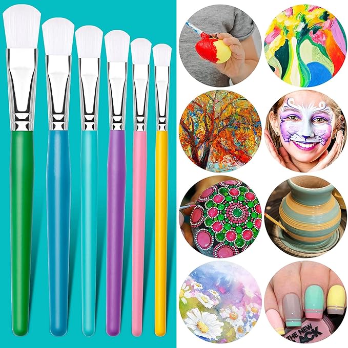 YGAOHF 6PCS Kids Paint Brushes Set - Assorted Washable Paint for Kids, Easy to Clean & Hold Small Toddler Paint Brush for Acrylic, Oil, Watercolor, Washable Paint