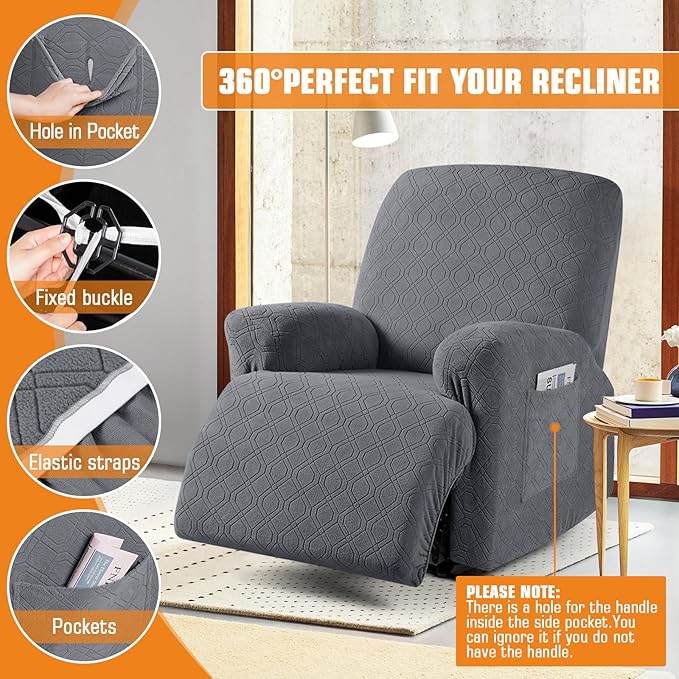 VANSOFY Recliner Chair Cover, 3-Pieces Stretch Recliner Covers for Recliner Chair Soft Reclining Chair Slipcover Furniture Protector for Dogs Cats(Dark Gray)