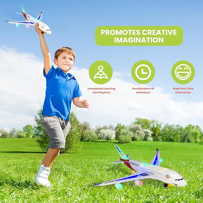KIDSTHRILL Kids Airplane Toy, Bump & Go Technology 3 4 5 6 7 8 9 10 11 12