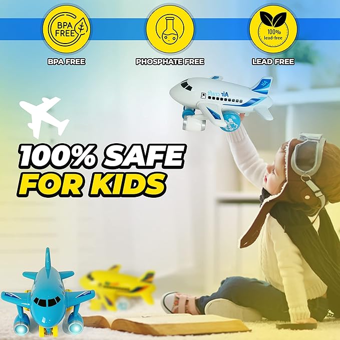 KIDSTHRILL Kids Airplane Toy for Boys & Girls. Set of Three Toy Airplanes with Flashing Lights, Music & Airplane Sound 2 3 4 5 6 7