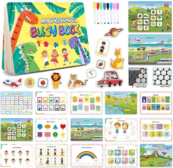 Proschool Learning Toys for Kid - Educational Busy Book Activities, Montessori Toys Activity Book,Sensory Toy,Toddler Quiet Books,Toddler Girl&Boy Toys for Age 3 4 5 Year Old Tracing Coloring Book