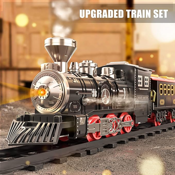 TEMI Large Train Set - Kids Electric Train Toy with 3 Way Smoke Locomotive, Light and Sounds