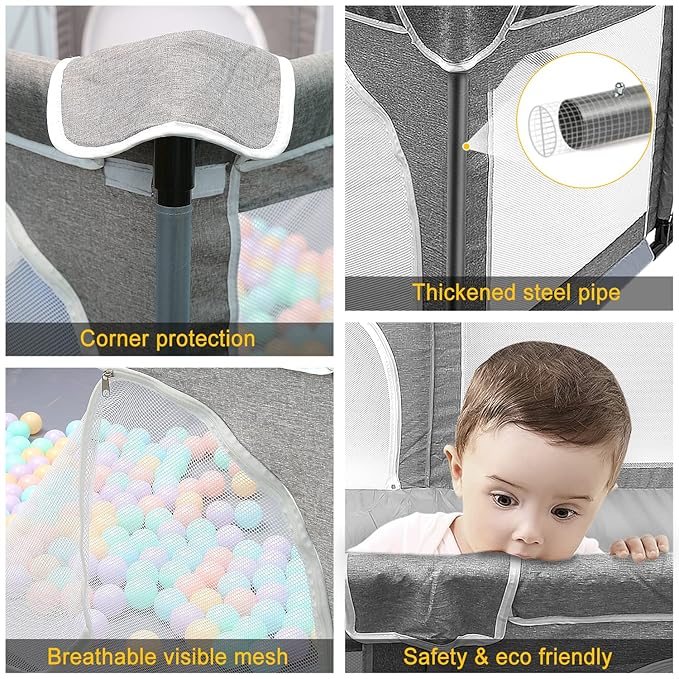 YOBEST Baby Playpen, 71"x59" Infant Playard with Gates, Sturdy Safety Playpen with Soft Breathable Mesh, Indoor & Outdoor Toddler Play Pen Activity Center for Babies, Kids, Toddlers