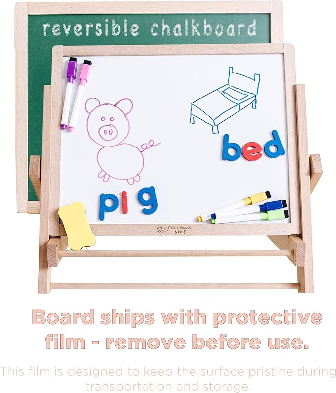 Table Top Easel for Kids - Tabletop Magnetic White Board - Toddler Art Chalkboard