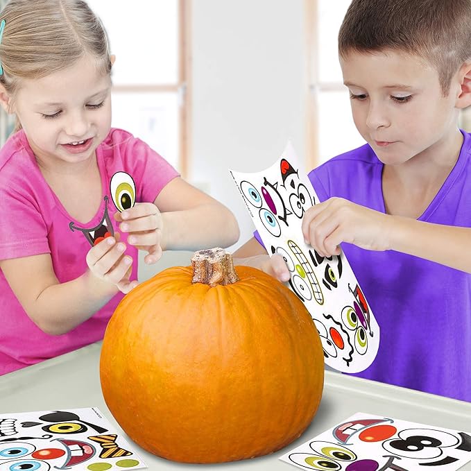 ArtCreativity Halloween Pumpkin Decorating Stickers - 24 Large Sheets - Jack-o-Lantern Decoration Kit - 52 Total Face Stickers - Cute Halloween Decor Idea - Treats, Gifts, and Crafts for Kids- 6" x 9"