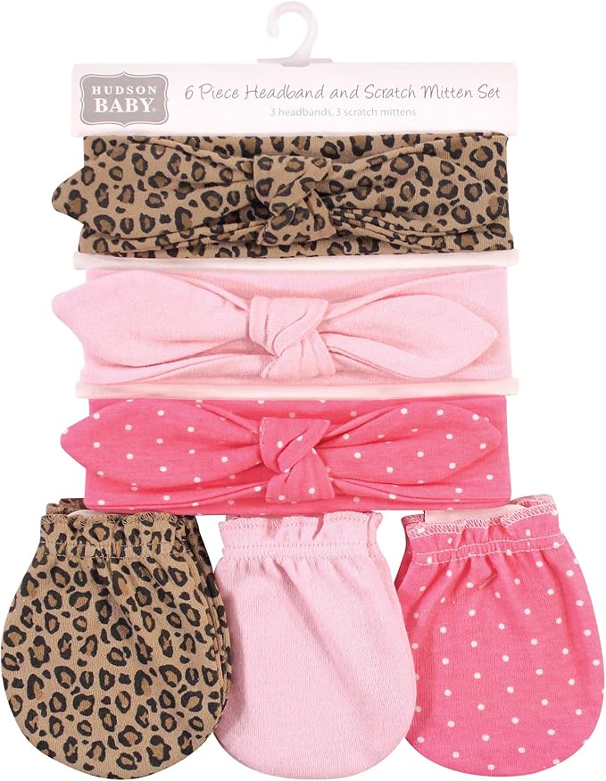 Hudson Baby Baby Girls' Cotton Headband and Scratch Mitten Set