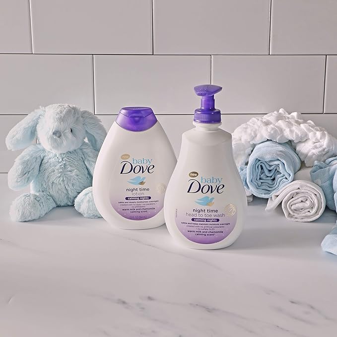 Baby Dove Calming Moisture Sensitive Skin Night Time Wash, 3 Pack Hypoallergenic and Tear-Free Bath Wash 400 ml (3x 13.52