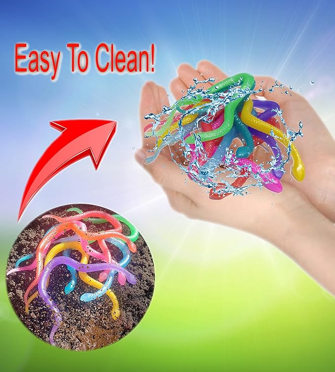 UpBrands 96 Stretchy Snakes Toys 6 Inches Bulk Set, 8 Glitter Colors, Kit for Birthday Party Favors for Kids, Goodie Bags, Easter Egg Basket Stuffers, Pinata Filler, Small Classroom Prizes