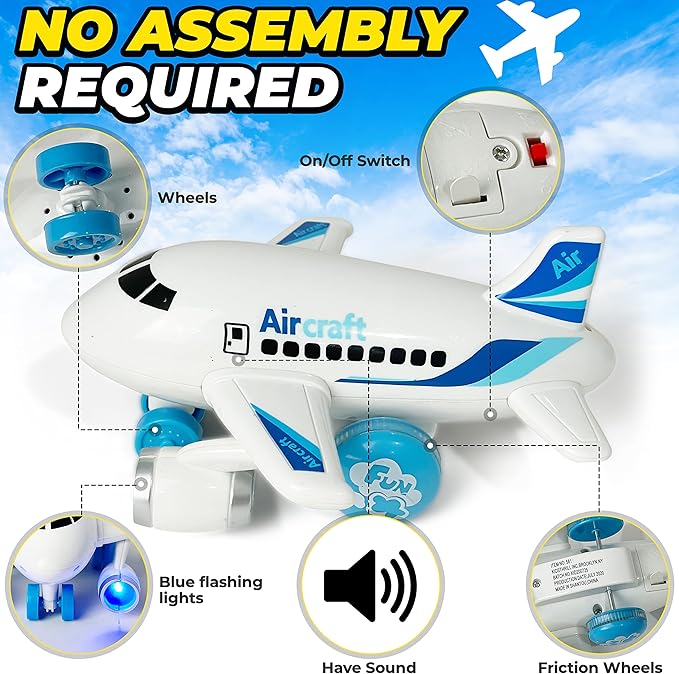 KIDSTHRILL Kids Airplane Toy for Boys & Girls. Set of Three Toy Airplanes with Flashing Lights, Music & Airplane Sound 2 3 4 5 6 7