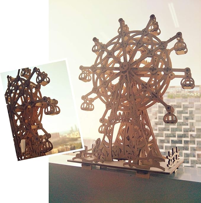 auryee Solar 3D Wooden Puzzle Ferris Wheel DIY Model Kit Craft Sets Educational Wood Mechanical Building Toys for Adult Men Kids Age 8 10 12 14+