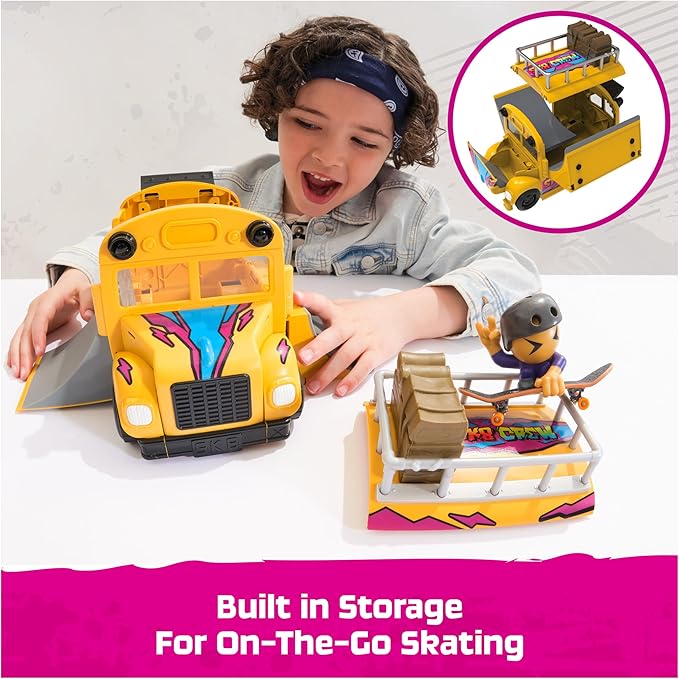 TECH DECK Sk8 Crew 2-in-1 Transforming Ultra Sk8 Bus & Storage with Fingerboard & Figure, Collectible Mini Skateboards, Kids Toys for Ages 5 and up