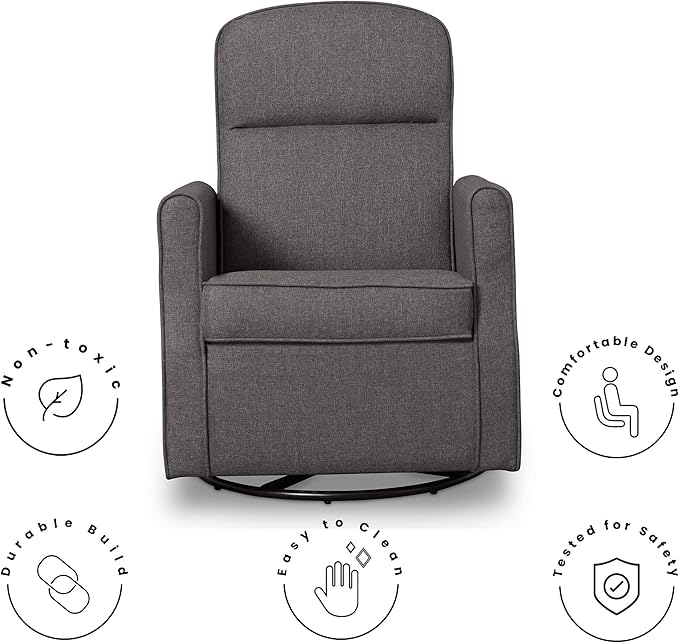 Delta Children Blair Slim Nursery Glider Swivel Rocker Chair, Charcoal